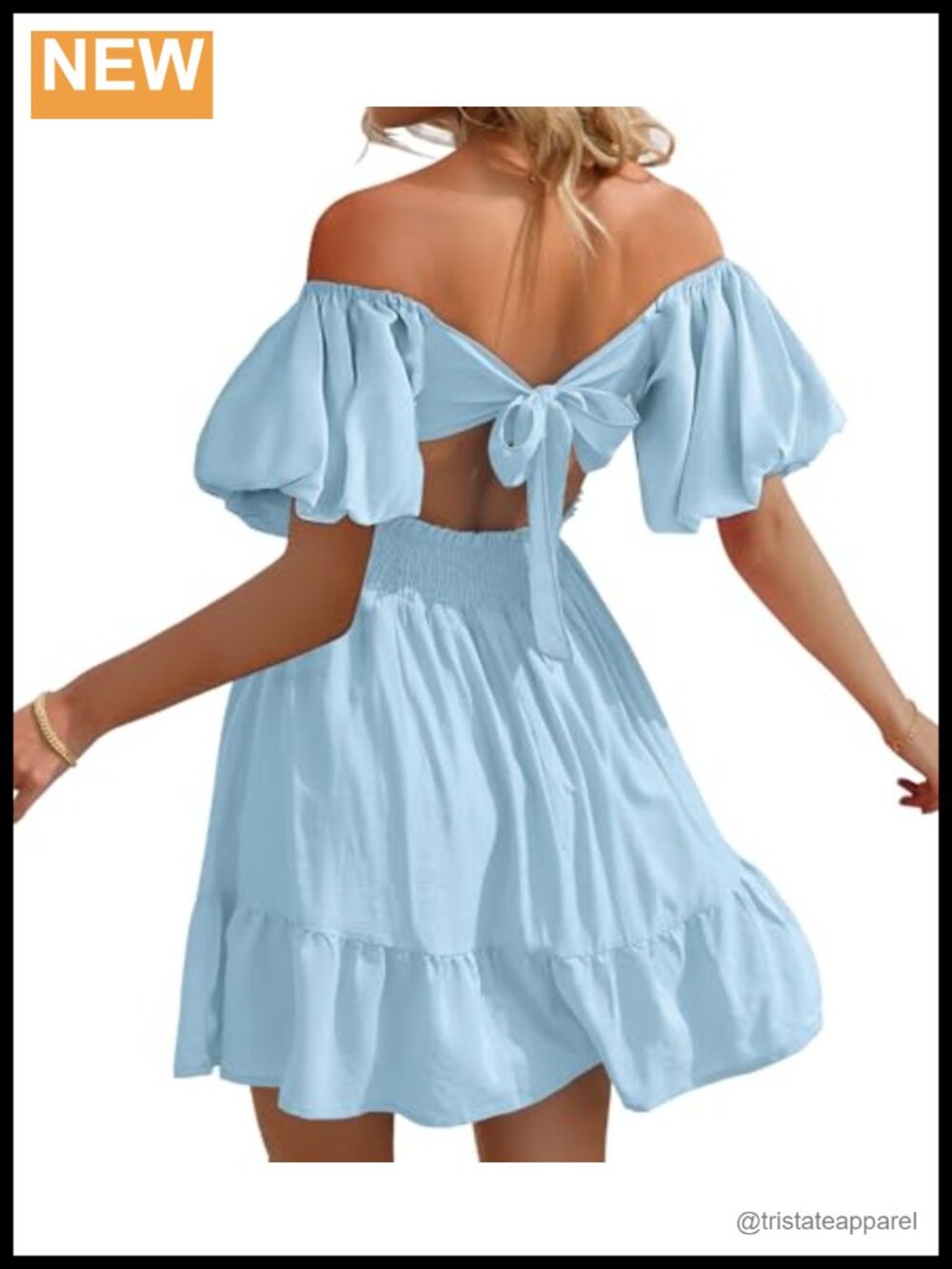 Women's Summer Square Neck Tie Back Casual Short Sleeve Mini Dress